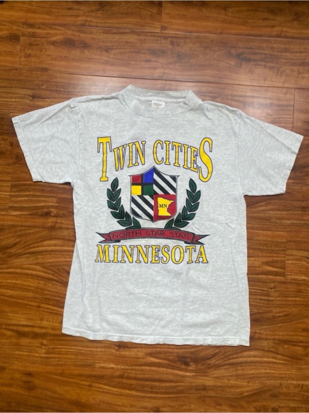 Retro Womens PM Heathered Gray Twin Cities Minnesota Graphic T-Shirt Size Large